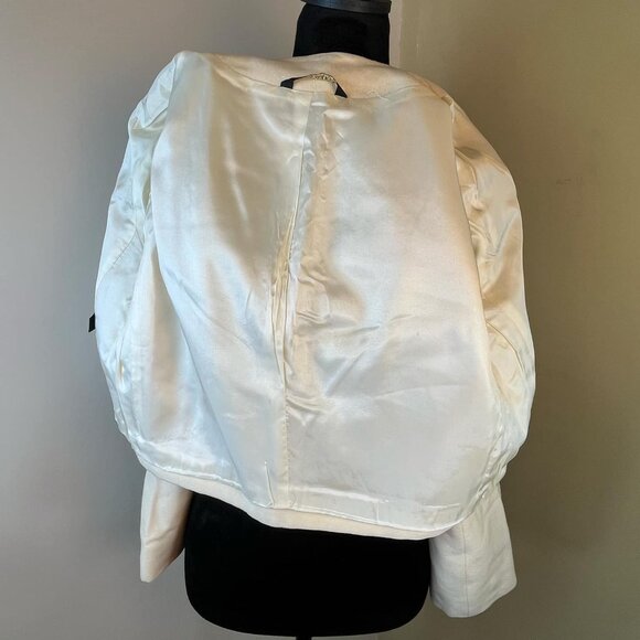 Vintage Raspini 100% Wool Bolero Women's Jacket Cream Open Face Shoulder Pads  C - Picture 6 of 10